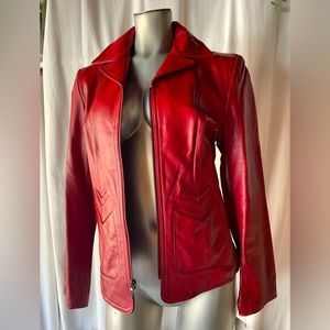 NWT Nine West Red leather coat jacket, lined. Size MED Medium.